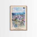 Doboj Bosnia and Herzegovina Countryside Framed Canvas Print, Watercolor Travel Poster, Bosnian Scenic Art, Cozy Home Decor, Rustic Wall Art, Living Room Decor
