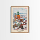 Olsztyn Poland Travel Poster Framed Canvas Print, Watercolor Painting, Scenic Wall Art, Home Decor, Polish Landscape, Classic Art