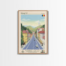Brașov Romania Travel Poster Framed Canvas Print, Midcentury Modern Art, Pop Art Wall Decor, Home Decor, Vacation Gift, Living Room Art