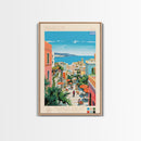 Heraklion Greece Travel Poster Framed Canvas Print, Midcentury Modern Art, Pop Art Wall Decor, Scenic Living Room Art, Bedroom Decor