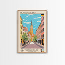 Mönchengladbach Germany Travel Poster Framed Canvas Print, Midcentury Modern Art, Pop Art Wall Decor, Scenic Living Room Art, Bedroom Gift