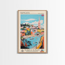 Plymouth United Kingdom Travel Poster Framed Canvas Print, Midcentury Modern Art, Pop Art Wall Decor, Scenic Bedroom Art, Office Decoration