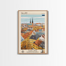 Tallinn Estonia Travel Poster Framed Canvas Print, Midcentury Modern Art, Pop Art Wall Decor, Living Room Art, Home Decoration