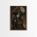 The Witch and The Black Cat Framed Canvas Art, Spooky Victorian Witch Art, Spooky Season, Halloween Props, Halloween Accessories Art