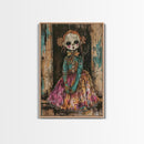 Halloween Pirate Skeleton with Pizza, Framed Canvas Print, Wall Art, Spooky Decor, Pirate Theme, Halloween Decoration, Living Room Art