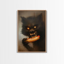 Halloween Werewolf Snarling, Framed Canvas Print, Wall Art, Home Decor, Spooky Art Monster Decor, Halloween Decor, Fantasy Art, Holiday Gift
