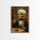 Spooky Skeleton Enjoying a Glass of Wine - Elegant Skeleton Dining - Halloween Art Print - Skeleton Decor - Spooky Art for Halloween Parties