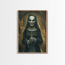 Creepy Nun Canvas Print - Halloween Art, Scary Art, Spooky Home Decor, Creepy Portrait, Gothic Wall Art, Halloween Decor Framed Canvas Print