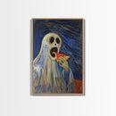 Spooky Ghost Eatin a Pizza, YUM! Funny Halloween Art