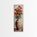 Orange Marigolds in Vase Painted on Textured Canvas, Tall and Narrow Framed Art, Botanical Art Print for Kitchen, Gallery Art, Moody Art