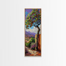 Oversized Texture Mountain Landscape Art Framed and Printed on Canvas, Vertical Impasto Painting on Canvas, Skinny Bedroom Wall Art