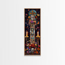 Dia De Los Muertos Sugar Skull Canvas Painting, Gothic Wall Art Print, Skinny Framed Canvas Art, Colorful Day of The Dead Poster Art