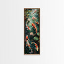 Mystic Forest Pond Koi Fish Boho Farmhouse Wall Art Framed Canvas Print Tall Art Japanese Style Art