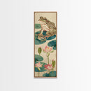 Frogs On Lily Pads Canvas In Japanese Ukiyo-e Style, Traditional Woodblock Print, Framed Canvas Print, Tall Skinny Japanese Wall Art, Ready To Hang