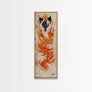 Fiery Kitsune Spirit Skinny Art Tall Art Japanese Ukiyo-e Inspired Mythical Creature Framed Canvas Print