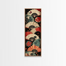 Japanese-Inspired Fan Art in Bold Red and Cream Accents on Tall Vertical Canvas Print Featuring Elegant Floral Design