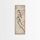 Pair of Birds on Snowy Branches, Japanese Art Framed Canvas Print, Tall and Skinny Wall Art in Ukiyo-e Style