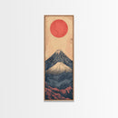 Mount Fuji Under a Red Sun Skinny Art Ukiyo-e Tall Framed Canvas Print Inspired by Japanese Landscape