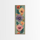 Skinny Art Delicate Pansies In Japanese Style Wood Block Print Soft Pastel Colors On Framed Canvas Print, Tall Art Ukiyo-e