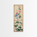 Skinny Art Tall Art Framed Canvas Print Stylized Morning Glory Blossoms In Subtle Pastel Hues Ukiyo-e Japanese Style Art Wood Block Print