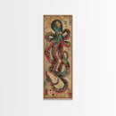 Vintage Canvas Print With Vibrant Octopus Design Ukiyo-e Wall Art Wood Block Print Tall Art Japanese Style Skinny Art