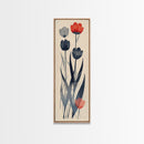 Minimalist Tulips In Red And Gray On Beige Background Framed Canvas Print Ukiyo-e Art Wood Block Print Japanese Style Skinny Art Tall Art