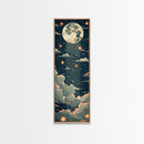 Moonlit Night With Japanese Lanterns Art On Framed Canvas Print In Ukiyo-e Style Tall Skinny Ethereal Wood Block Wall Decor