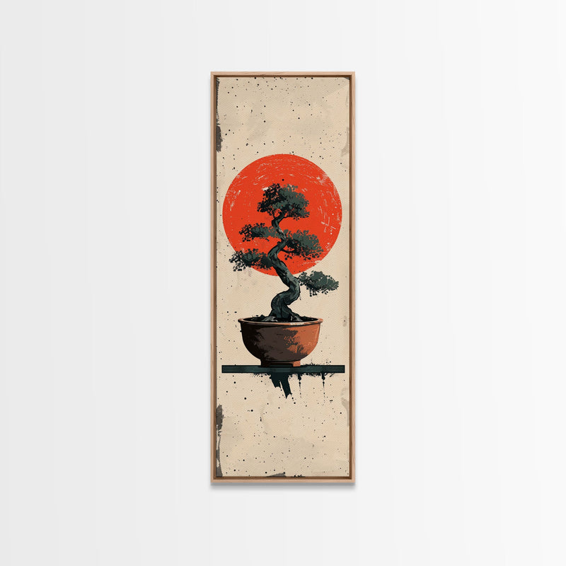 sun bonsai tree Canvas Print Bonsai Tree Silhouette Against Red Sun, Minimalistic Japa