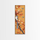 Birds Among Autumn Leaves Japanese Style Tall Wall Art Skinny Framed Canvas Print Woodblock Print