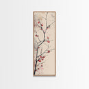 Minimalist Japanese Tree Branch With Red Berries, Ukiyo-e Woodblock Style Canvas, Framed Canvas Print, Japanese Tall Skinny Wall Art, Ready To Hang