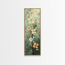 Japanese Style Art Featuring A Delicate Branch With Blooming Flowers, Skinny Art, Tall Art, Ukiyo-e Art, Framed Canvas Print, Wood Block Print