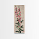 Skinny Art Tall Art Foxglove Flowers Wood Block Print Japanese Style Art Vertical Composition Framed Canvas Print