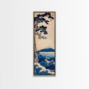 Skinny Art Tall Art Framed Canvas Print Japanese Style Art Blue Pine Tree Mount Fuji Wood Block Print Ukiyo-e Feng Shui Wall Art