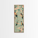 Hummingbirds And Cherry Blossoms In Japanese Style Canvas, Ukiyo-e Inspired Woodblock Art, Framed Canvas Print, Japanese Tall Skinny Wall Art, Ready To Hang