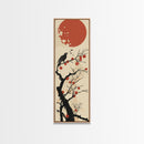 Blackbird Perched On A Branch Under The Red Sun In Japanese Style Ukiyo-e Art Framed Canvas Print Skinny Art Tall Art