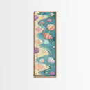 Shells On Shoreline Canvas In Ukiyo-e Style, Japanese Woodblock Print, Framed Canvas Print, Tall Skinny Japanese Wall Art, Ready To Hang