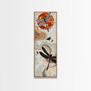 Vivid Dragonflies against Bold Red Sun with Flowing Clouds - Skinny Art, Japanese Wall Decor, Framed Canvas Print, Ukiyo-e Style