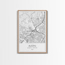 Austin Street Map, Texas Map, City Map Art, Office Wall Art, Travel Décor, Minimalist Art, Wall Art, Canvas Print, Canvas Wall Art