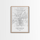 Fort Wayne Street Map, Indiana Map, City Map Art, Minimalist Art, Wall Art, Canvas Print, Office Wall Décor, Gifts For Him, Travel Print