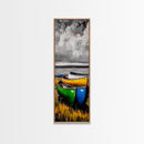 Abstract Canoe Painting Canvas Print Nautical Decor Rustic Wall Art Coastal Landscape Art Blue and Green Wall Art Tall Skinny Art