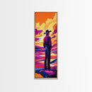 Colorful Sunset Cowboy Art Framed Canvas Print, Southwest Wall Art, Moody Art, Whimsical Art, Pink Orange Wall Art, Tall Narrow Art
