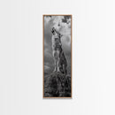 Howling Coyote, Framed Canvas Print, southwest wall art, rustic wall art, wildlife photography, desert landscape art, cowboy art, boho home decor