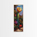 Vibrant Cactus Bloom Desert Painting Framed Canvas Print | Southwest Wall Art | Joshua Tree Art | Botanical Prints | Wildflower Painting