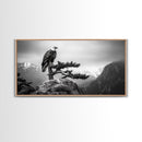 Majestic Bald Eagle, pine tree art, bird art, nature photography, mountain painting, wildlife art, extra wide art, framed canvas print