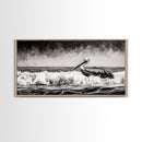 Pelican, coastal wall art, nautical painting, black and white art, seascape painting, ocean bird, Framed Canvas Print, beach decor