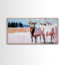 Elk in Snow, deer drinking water in forest painting, wildlife art, moody painting, rustic decor, landscape painting, canvas print