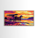 Horse carriage, old west, sunset scene, rustic western art, nostalgic painting, moody colors, extra wide wall art, canvas print