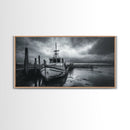 Fishing boat, nautical decor, coastal painting, rustic art, panoramic painting, extra wide art, above sofa art, framed canvas print