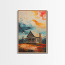 Cabin Painting, Autumn Landscape, Framed Canvas Print, rustic decor, mountain painting, landscape painting, smoky mountain art, extra wide art