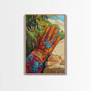 Embroidered Glove, southwest wall art, vintage folk art, botanical prints, rustic art, moody art, unique gift idea, Framed Canvas Print